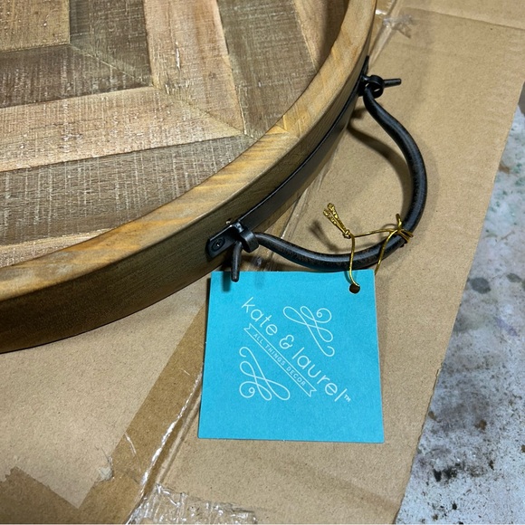 NWB $89 Marmora Wood Round Tray, modern Farmhouse Rustic Brown 18” - Picture 6 of 6